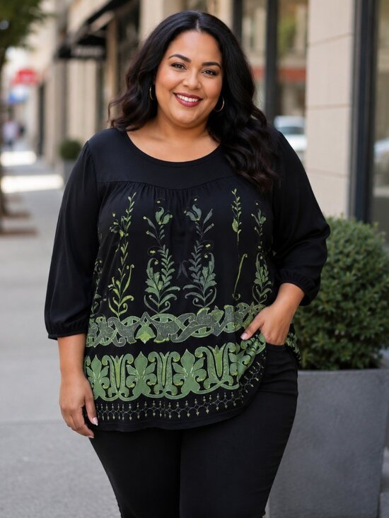 Style & Co. Tops - STYLE & CO Peasant Top 2x Tunic Knit Shirt Plus 2X Sleeves 3/4 Sleeve